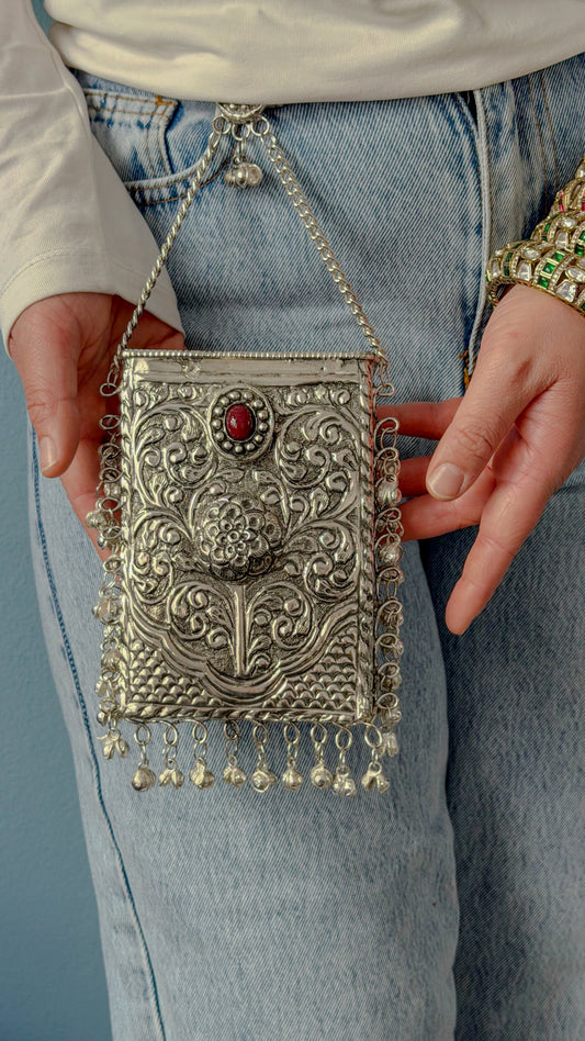 El Yapımı Vintage Etnik Gümüş Çanta