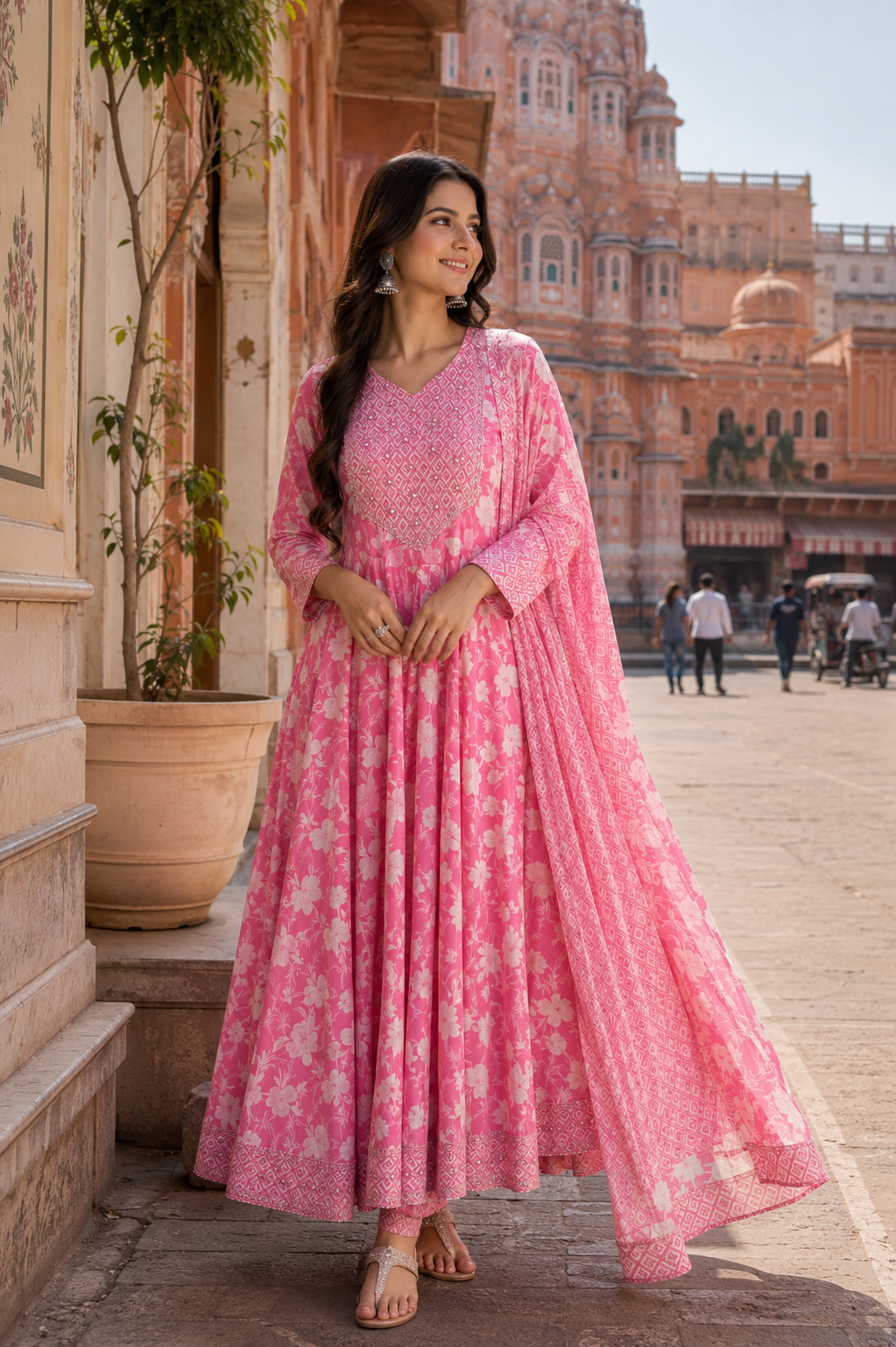 Anarkali Çiçekli Set