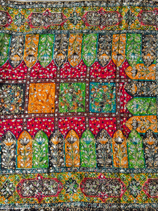 Aynalı El İşlemesi Block Print Dupatta-Şal