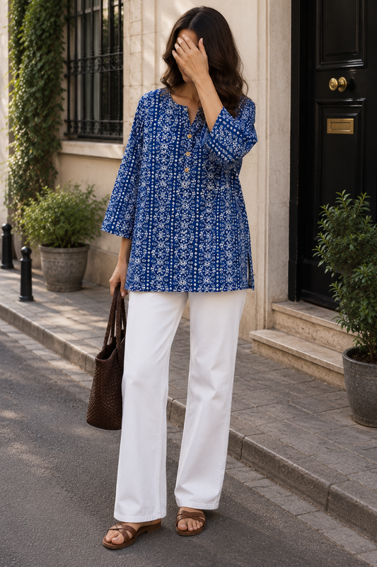 Blue Detailed Kurta Tunik