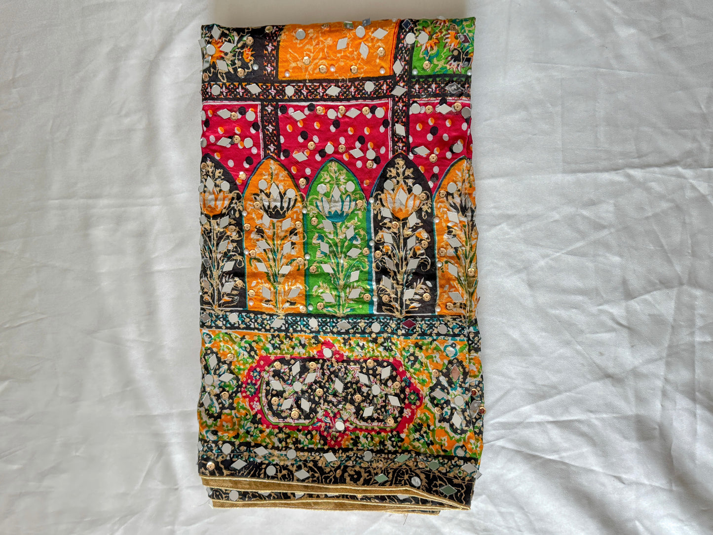 Aynalı El İşlemesi Block Print Dupatta-Şal