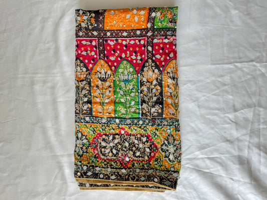 Aynalı El İşlemesi Block Print Dupatta-Şal