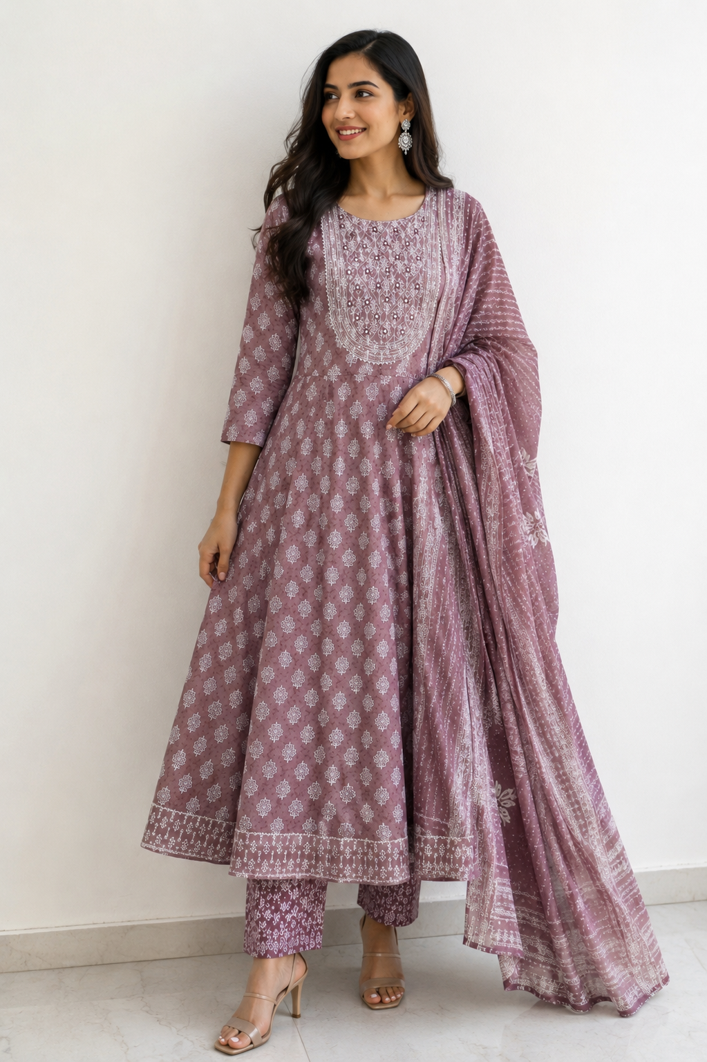 Lila Blok Baskı Anarkali