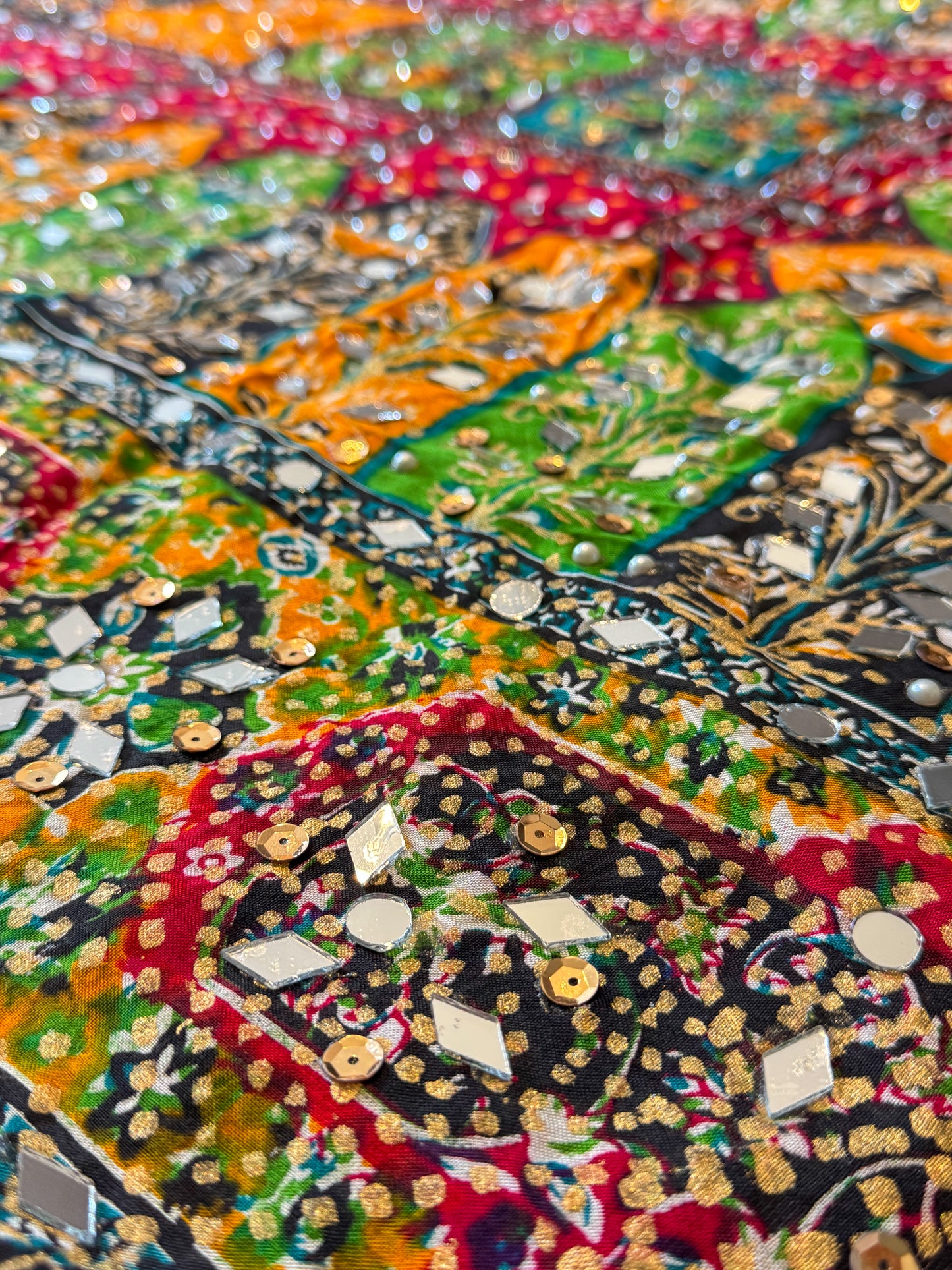 Aynalı El İşlemesi Block Print Dupatta-Şal