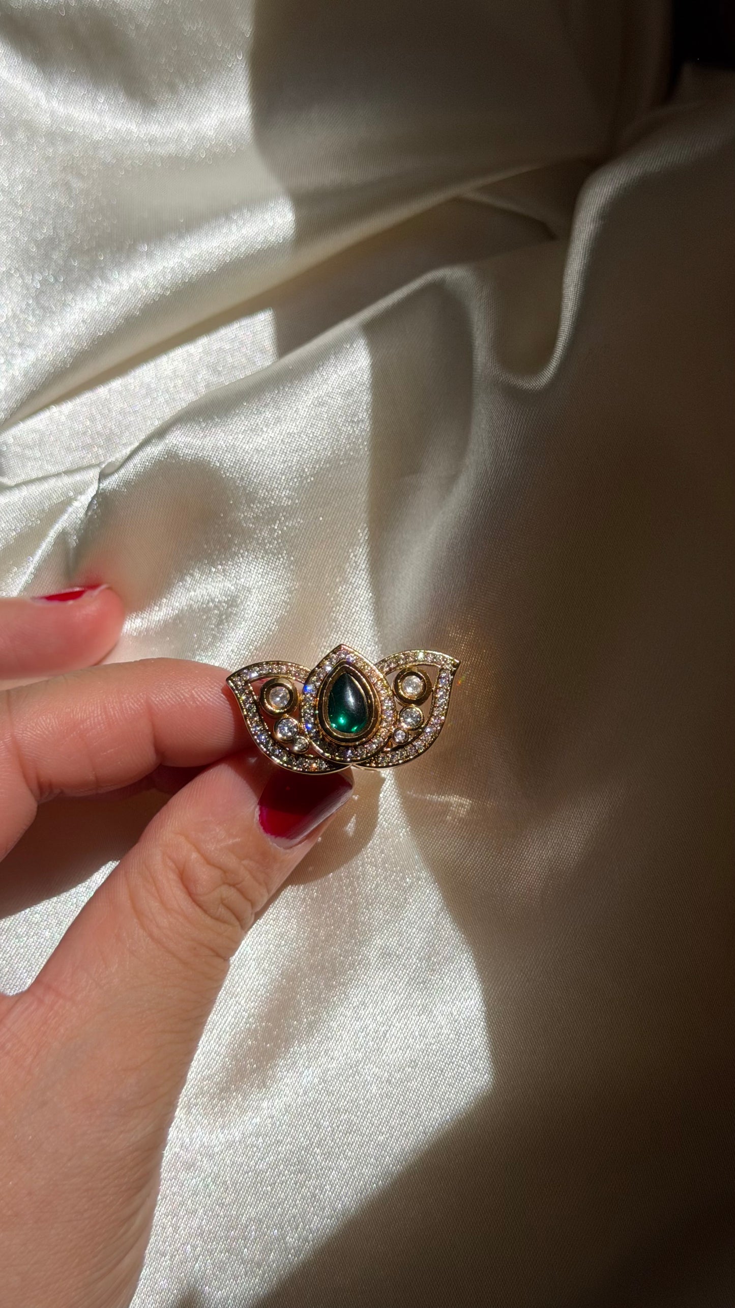 Green Lotus Polki Swarovski Yüzük