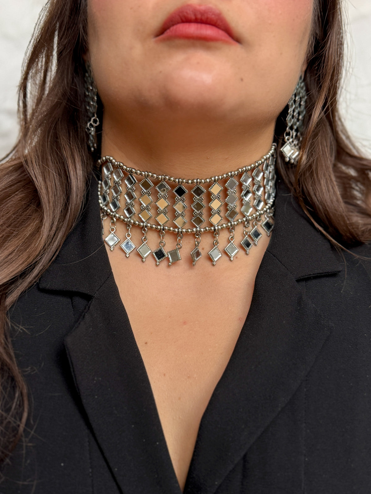 Mirror Choker ve Küpe Seti
