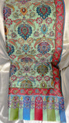 Pastel Yeşil Otantik Kaşmir İşlemeli Şal
