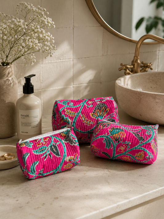 Çiçek detaylı Jaipuri Make-up Bags
