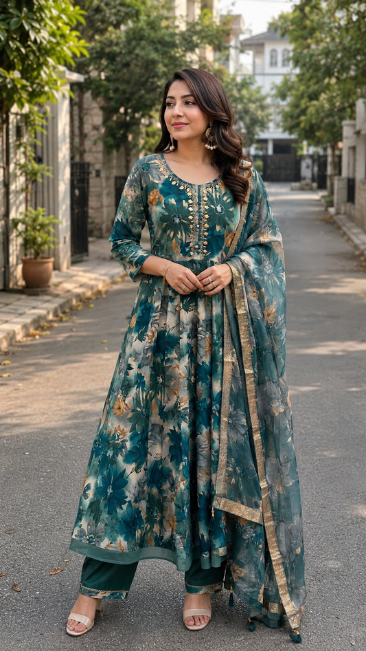 Neela Anarkali Set