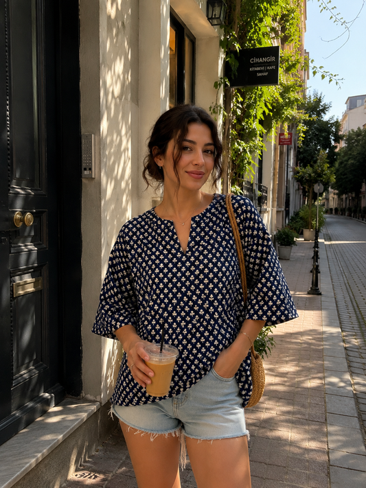 Navy Flores Tunik